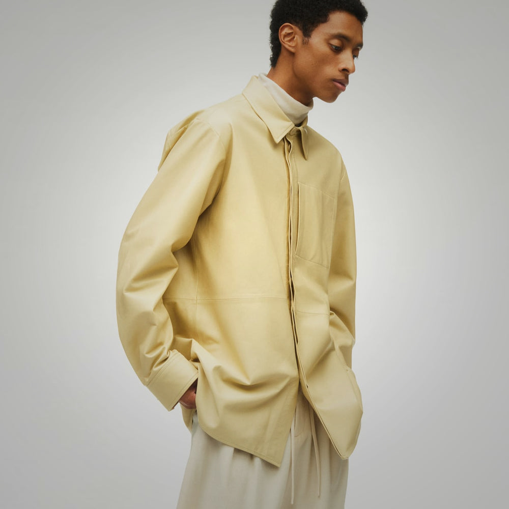Men’s "Ivory Horizon" Leather Shirt | Premium Off-White Sheepskin | Full-Sleeve Normal Fit Luxury Over-Shirt | Full Grain Apparel
