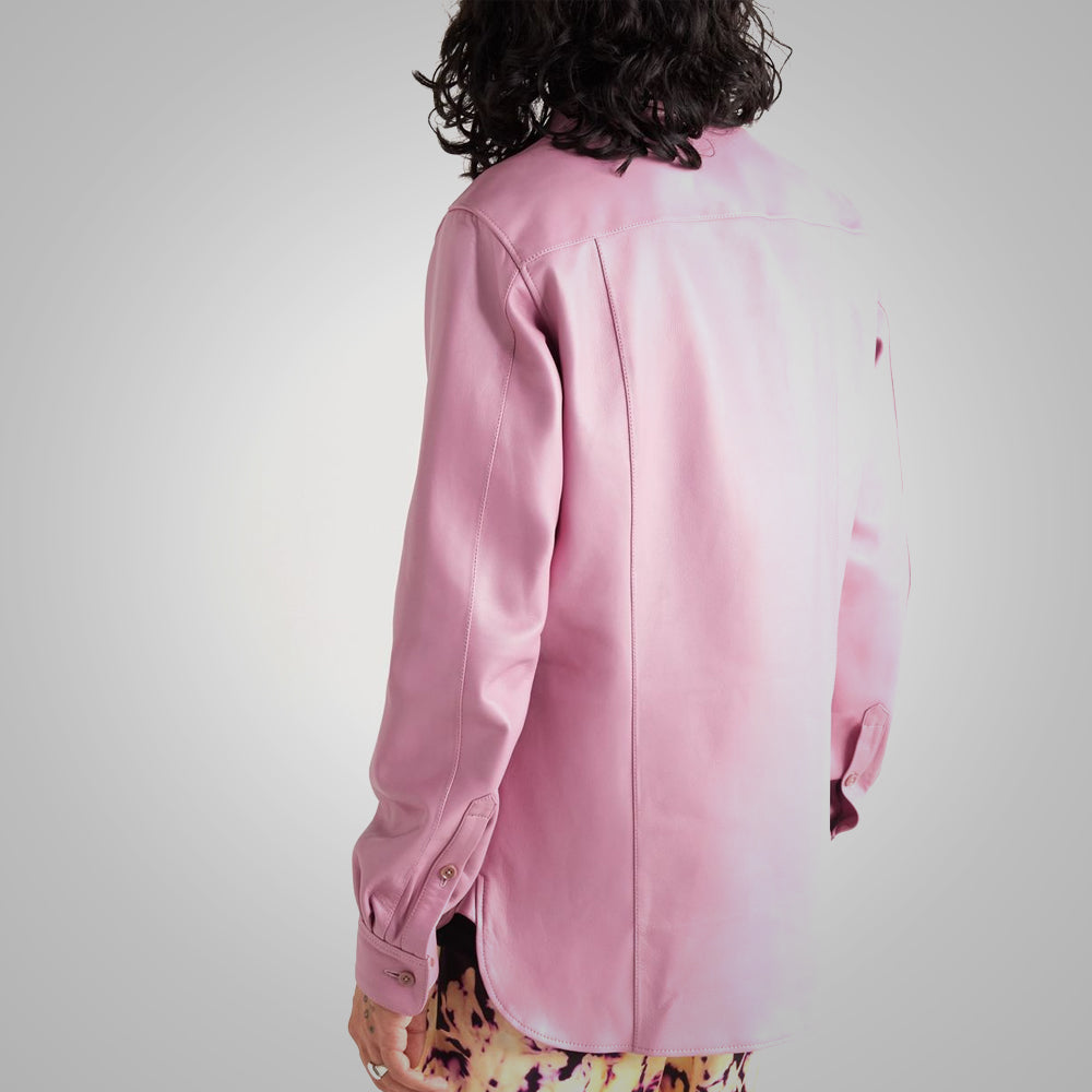 Men’s "Electric Rose" Skinny Shirt | Ultra-Premium Pink Nappa Leather | High-Definition Slim Fit | Full Grain Apparel