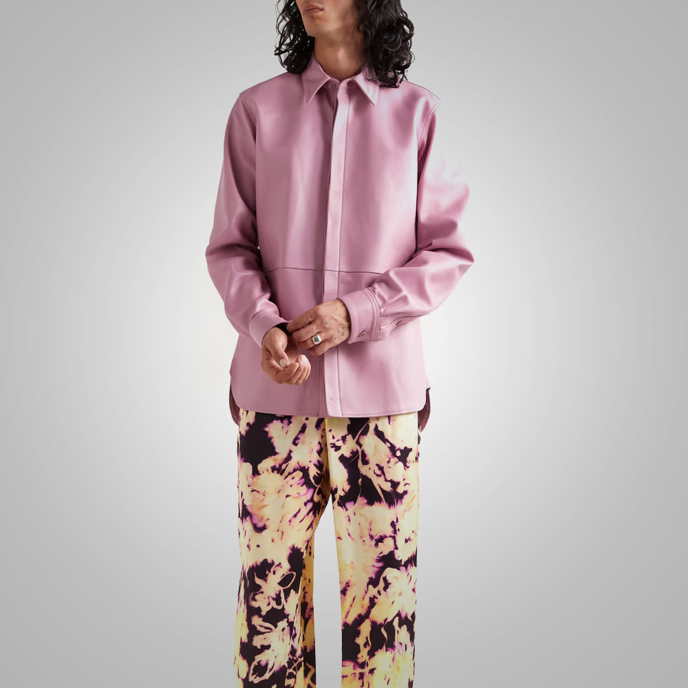 Men’s "Electric Rose" Skinny Shirt | Ultra-Premium Pink Nappa Leather | High-Definition Slim Fit | Full Grain Apparel