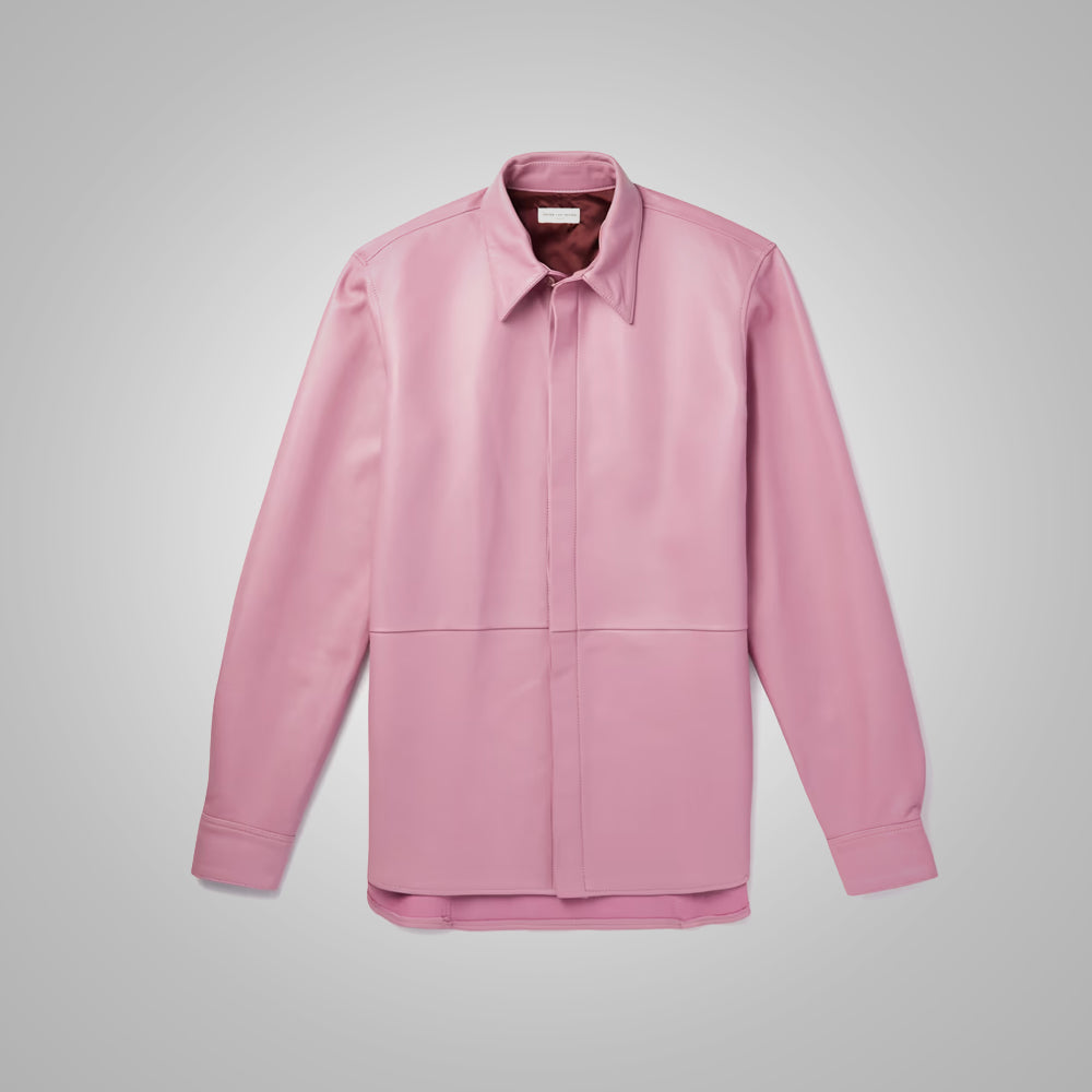 Men’s "Electric Rose" Skinny Shirt | Ultra-Premium Pink Nappa Leather | High-Definition Slim Fit | Full Grain Apparel