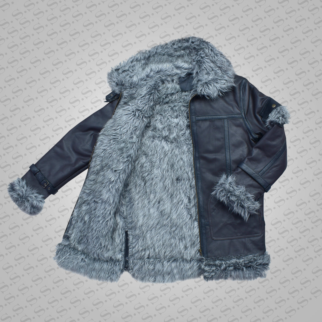 Men’s "Cold-Inferno" Aviator | Stealth Black Sheepskin | Premium Double-Face Shearling Flight Jacket | Full Grain Apparel