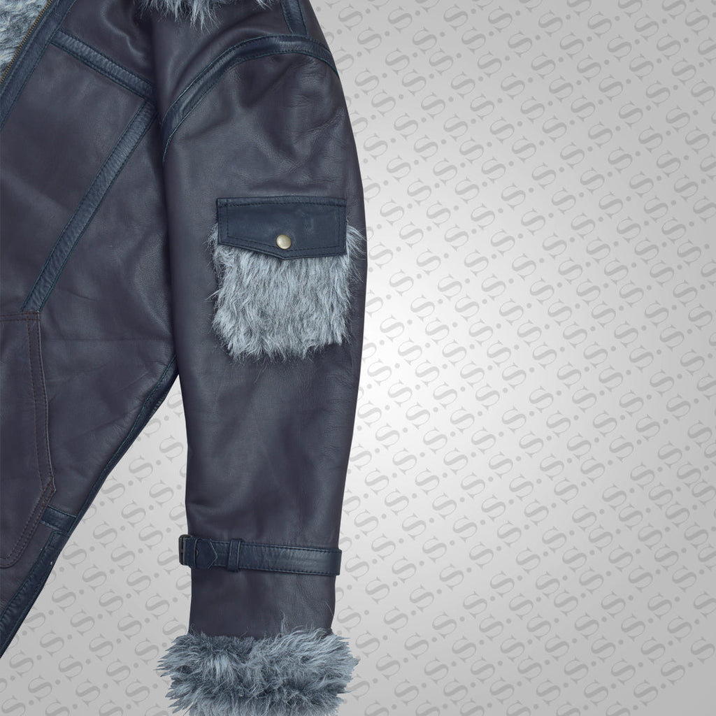 Aviador "Cold-Inferno" para hombre | Piel de oveja negra sigilosa | Chaqueta de vuelo de piel de borrego de doble cara de primera calidad | Prenda de cuero de plena flor