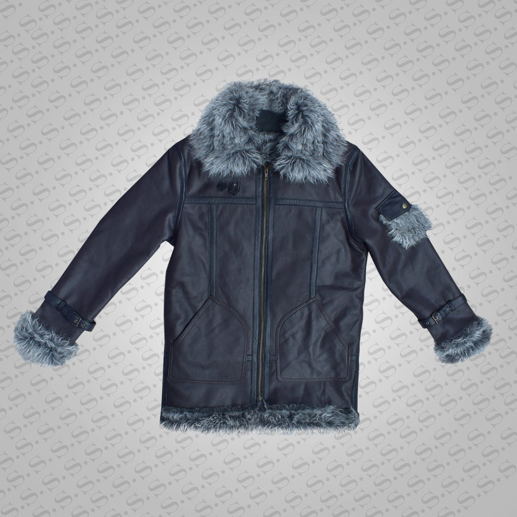 Aviador "Cold-Inferno" para hombre | Piel de oveja negra sigilosa | Chaqueta de vuelo de piel de borrego de doble cara de primera calidad | Prenda de cuero de plena flor