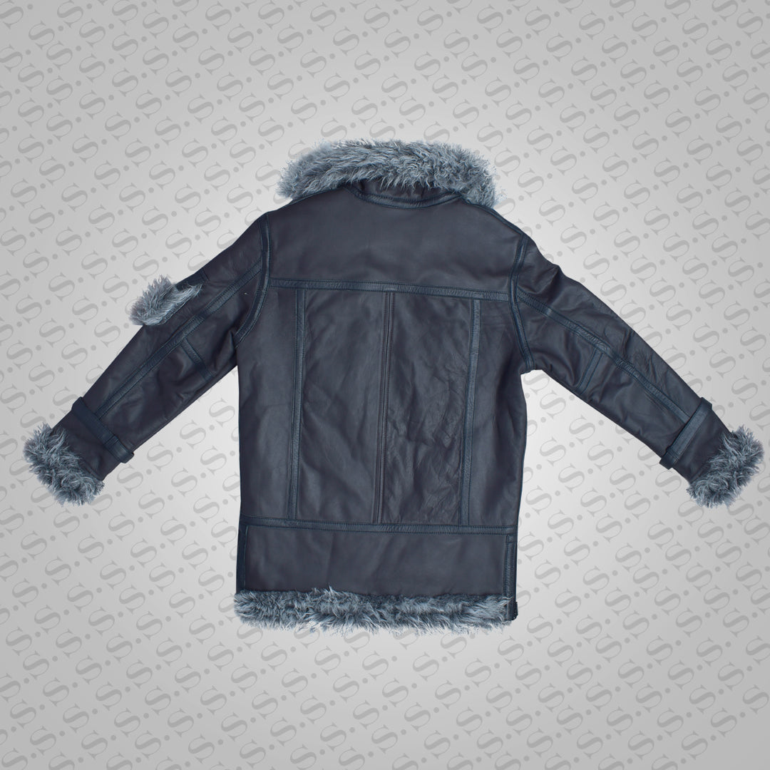 Aviador "Cold-Inferno" para hombre | Piel de oveja negra sigilosa | Chaqueta de vuelo de piel de borrego de doble cara de primera calidad | Prenda de cuero de plena flor
