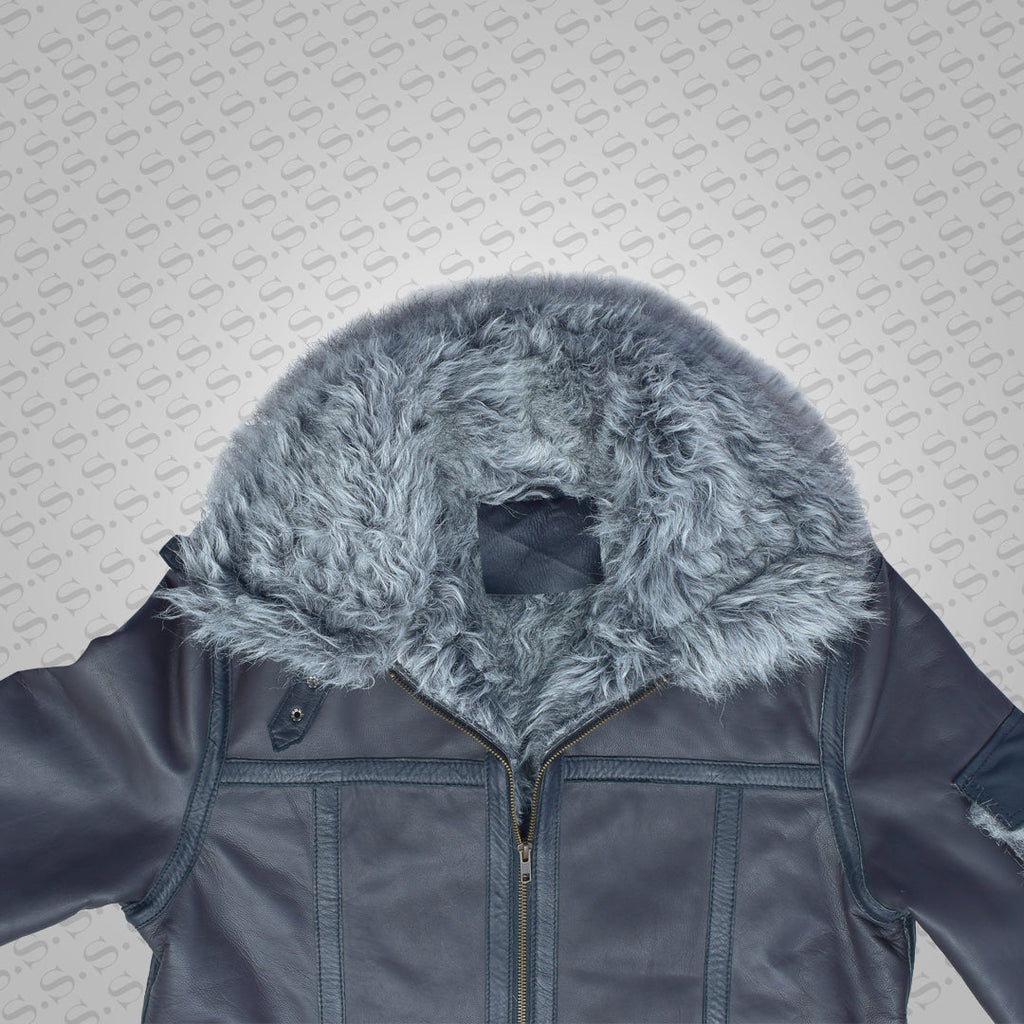 Aviador "Cold-Inferno" para hombre | Piel de oveja negra sigilosa | Chaqueta de vuelo de piel de borrego de doble cara de primera calidad | Prenda de cuero de plena flor