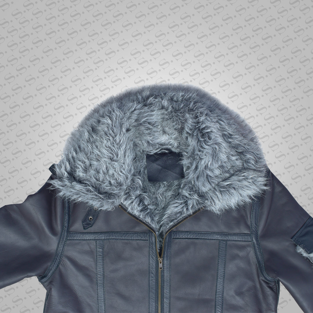 Aviador "Cold-Inferno" para hombre | Piel de oveja negra sigilosa | Chaqueta de vuelo de piel de borrego de doble cara de primera calidad | Prenda de cuero de plena flor