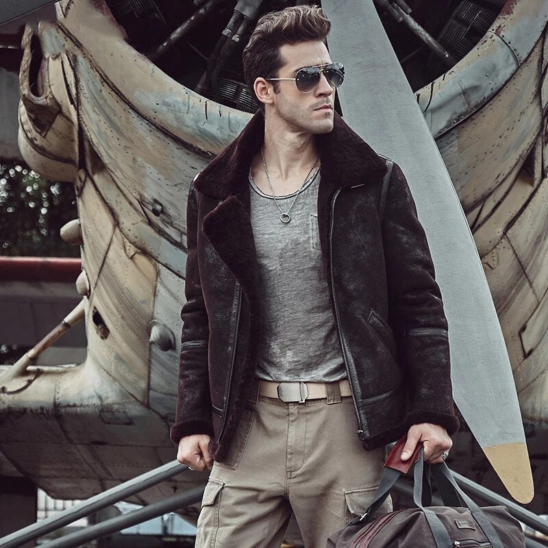 Men’s B3 Brown Sheepskin Shearling Leather Jacket | Full Grain Apparel