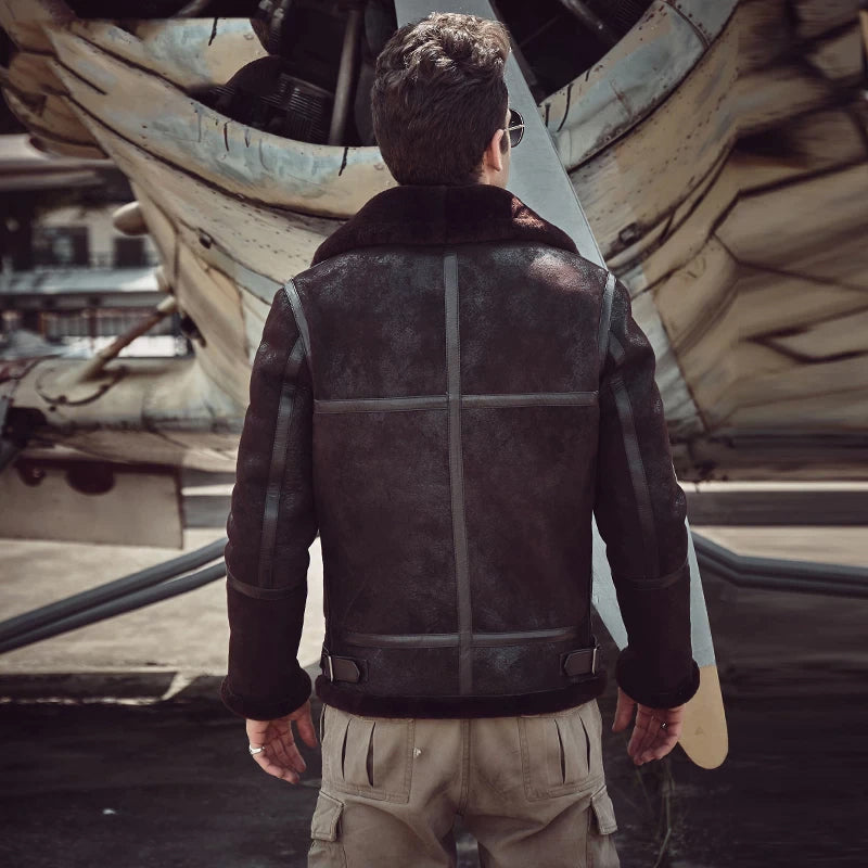 Men’s B3 Brown Sheepskin Shearling Leather Jacket | Full Grain Apparel