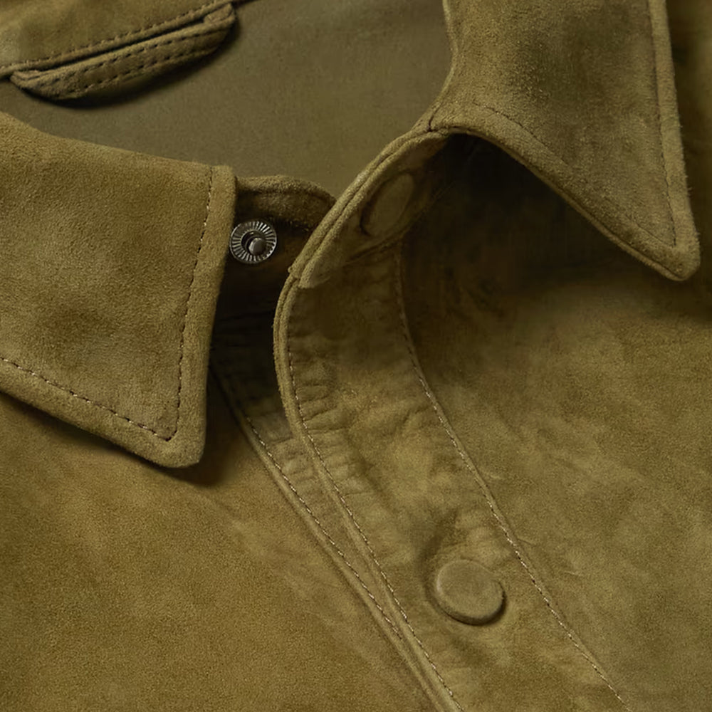 Men’s "Hunter’s Edge" Suede Shirt | Premium Forest Green Calf Suede | Luxury Full-Sleeve Western Over-Shirt | Full Grain Apparel