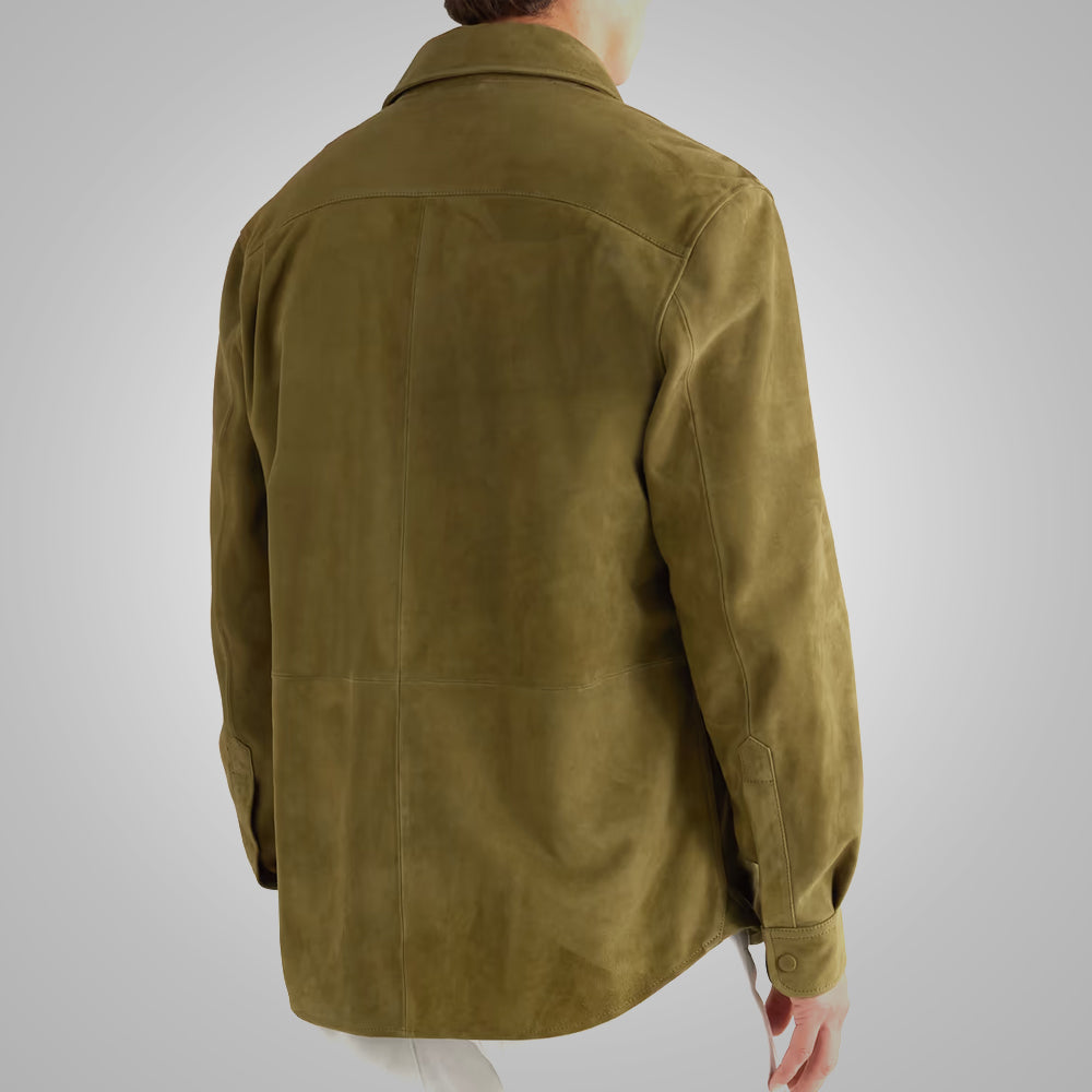 Men’s "Hunter’s Edge" Suede Shirt | Premium Forest Green Calf Suede | Luxury Full-Sleeve Western Over-Shirt | Full Grain Apparel