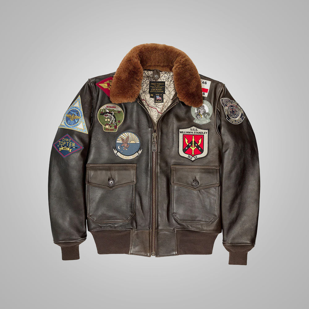 Men’s "Maverick G-1" Flight Jacket | Premium Dark Brown Goatskin | Authentic Top Gun Movie Replica Bomber | Full Grain Apparel