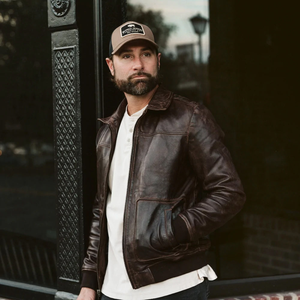 Men’s "Propeller Heritage" A2 Bomber Jacket | Vintage Brown Genuine Lambskin Flight Coat | Full Grain Apparel