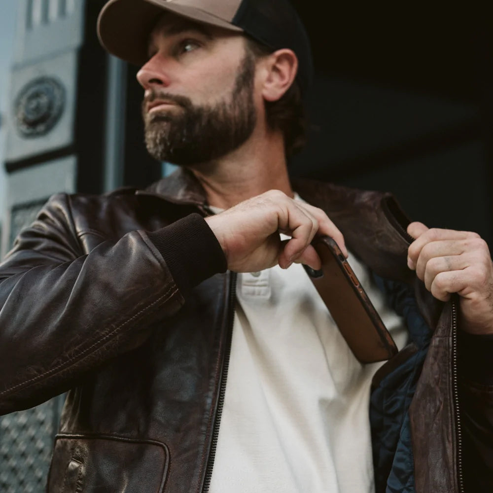 Men’s "Propeller Heritage" A2 Bomber Jacket | Vintage Brown Genuine Lambskin Flight Coat | Full Grain Apparel