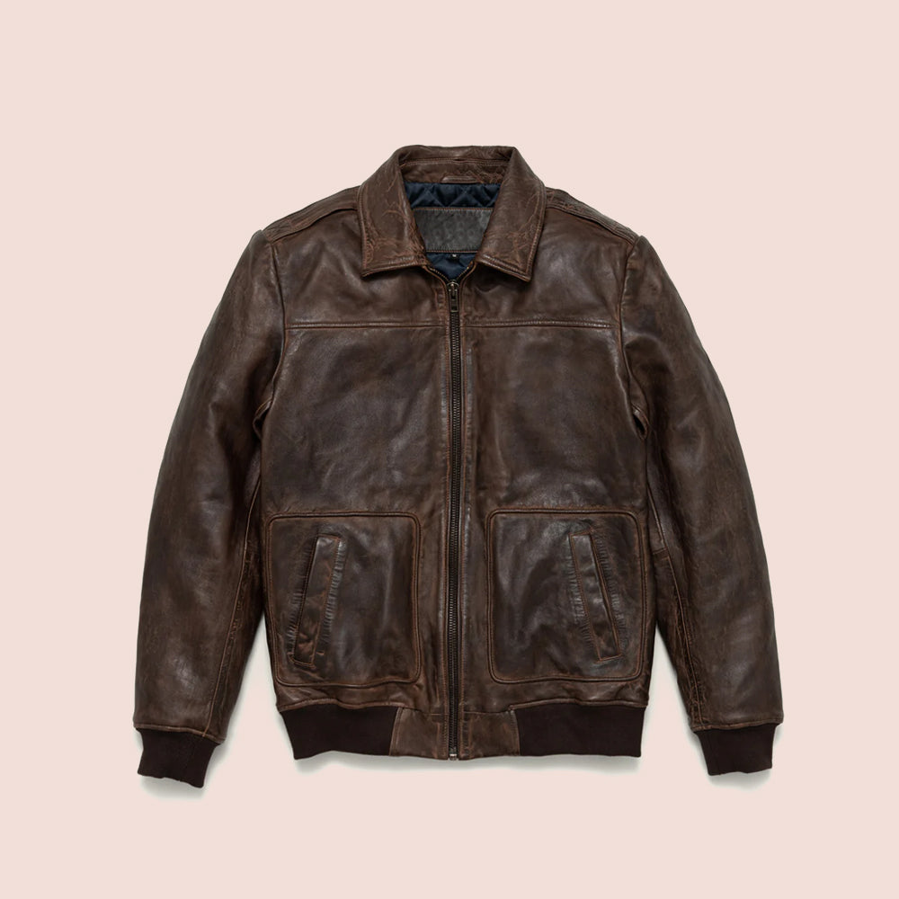 Men’s "Propeller Heritage" A2 Bomber Jacket | Vintage Brown Genuine Lambskin Flight Coat | Full Grain Apparel