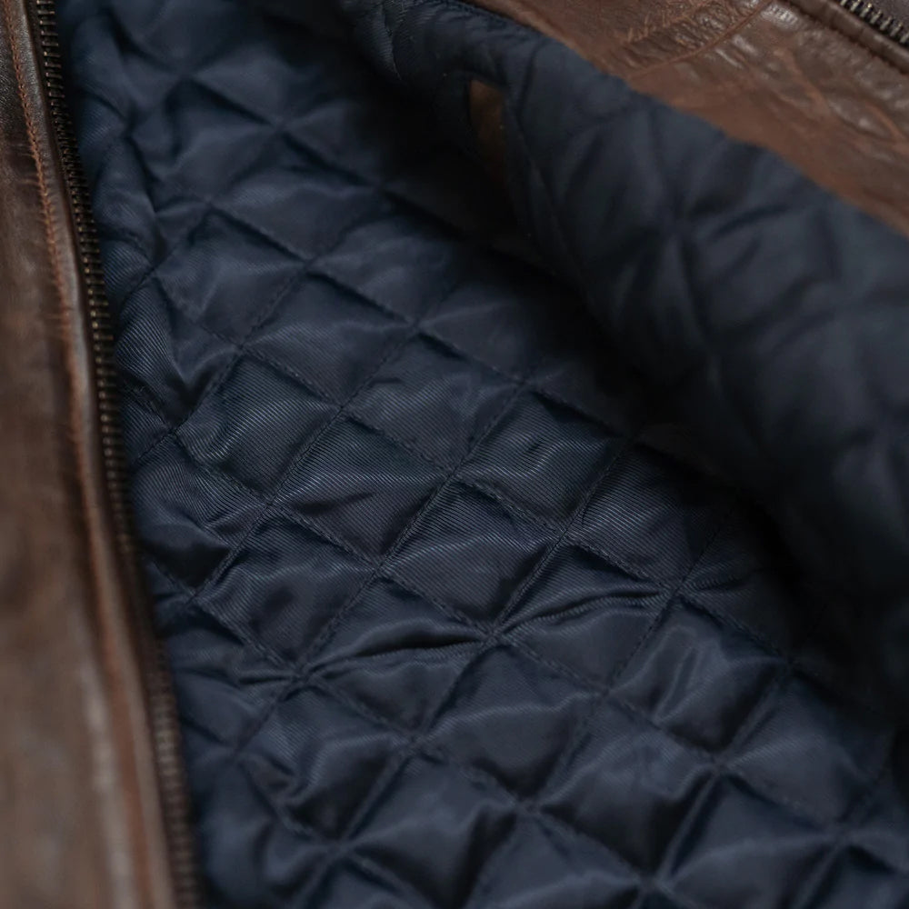 Bomber de aviador A2 "Sky-Captain" para hombre | Cazadora de vuelo de piel de cordero marrón vintage con cuello de lana extraíble | Prendas de grano completo