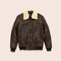Men’s "Sky-Captain" A2 Shearling Bomber | Vintage Brown Lambskin Flight Jacket with Removable Wool Collar | Full Grain Apparel