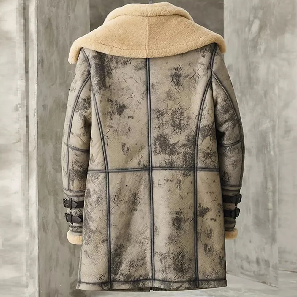 Men’s Waxed B3 RAF Flying Long Jacket | Double Collar Double-Faced Sheepskin Shearling Coat | Full Grain Apparel