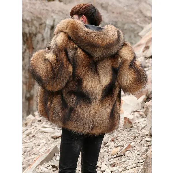 Men’s Luxury Golden Winter Fox Fur Hooded Short Coat Jacket | Full Grain Apparel