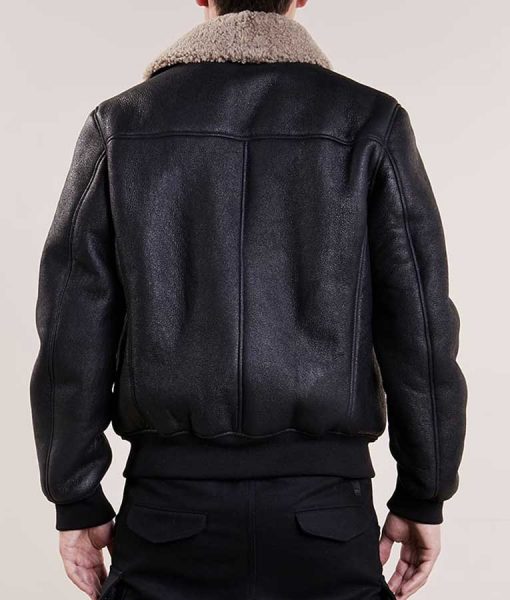 Chaqueta de cuero negra de aviador bomber para hombre | Comando táctico resistente | Prenda de piel plena flor