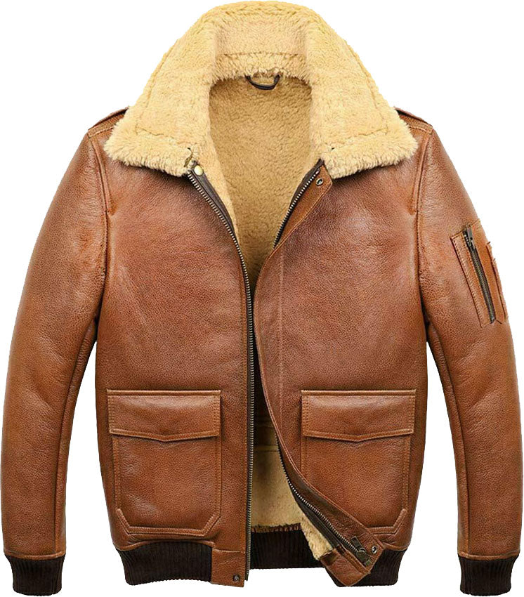 Men’s Camel Brown A2 Aviator Shearling Leather Bomber Jacket | Full Grain Apparel