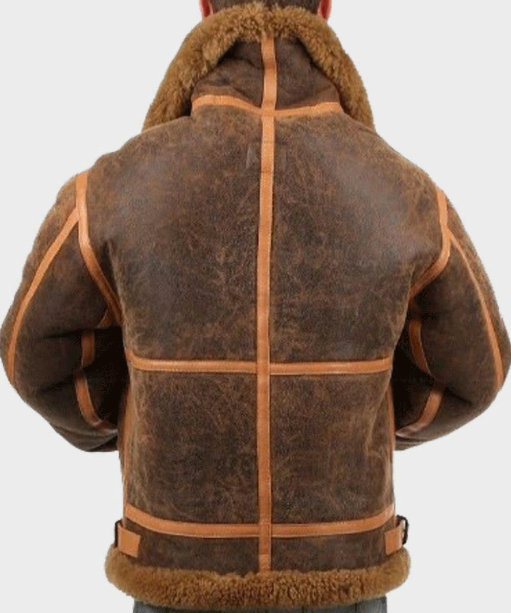 Aviador "Aged-Ace" para hombre | Piel de oveja borbón envejecida | Chaqueta de aviador auténtica con forro de borrego crema | Prenda de piel de plena flor
