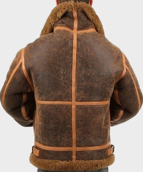 Aviador "Aged-Ace" para hombre | Piel de oveja borbón envejecida | Chaqueta de aviador auténtica con forro de borrego crema | Prenda de piel de plena flor
