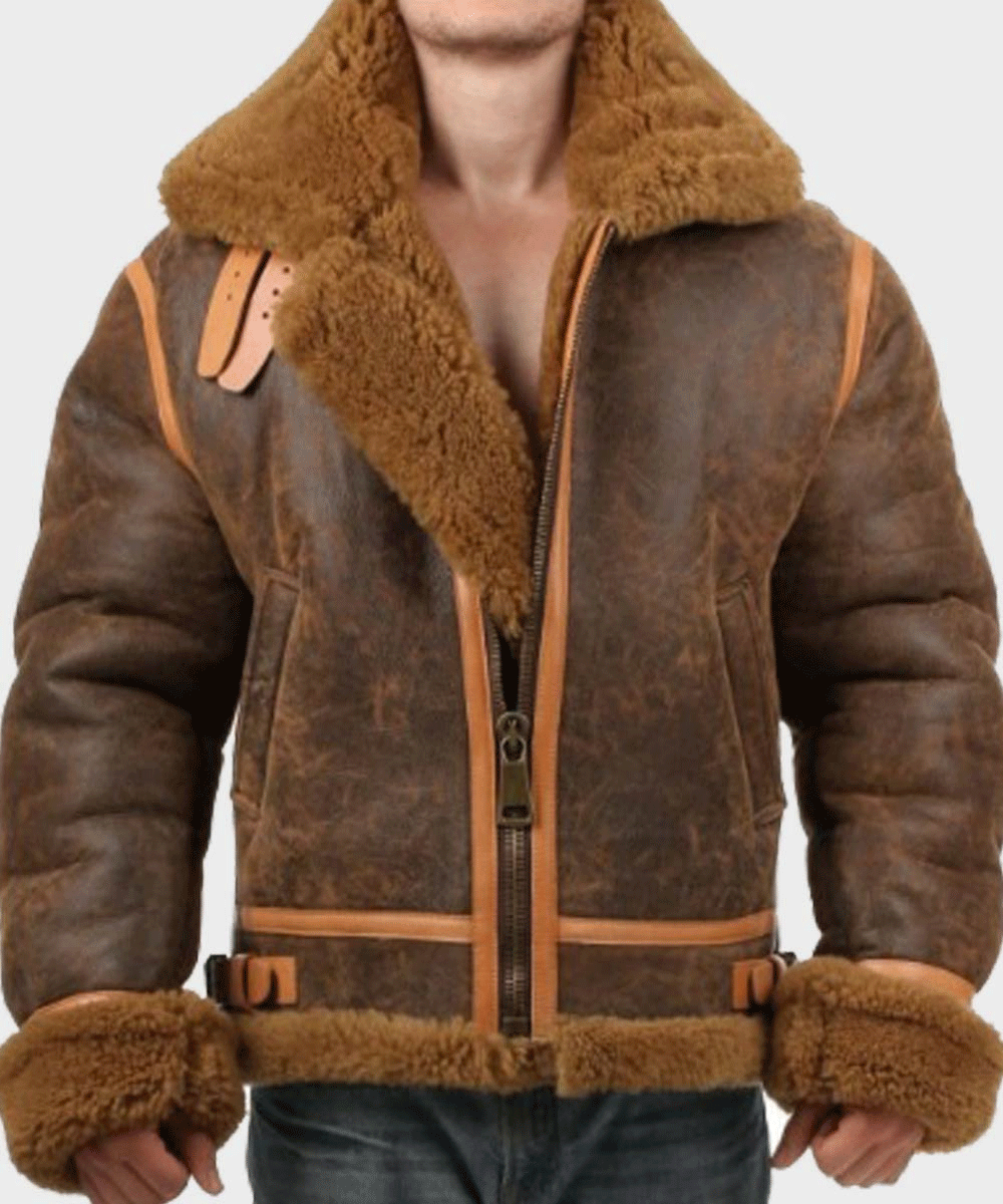 Men’s "Aged-Ace" Aviator | Distressed Bourbon Sheepskin | Authentic Cream Shearling-Lined Flight Jacket | Full Grain Apparel