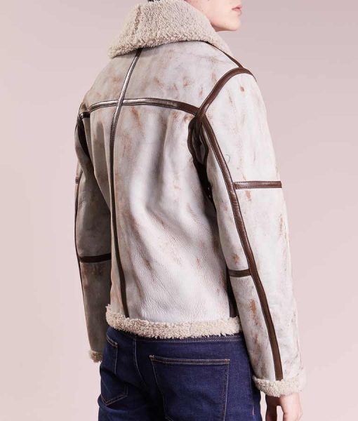 Men’s Aviator Waxed White Leather Jacket | Rugged Arctic Sophistication | Full Grain Apparel