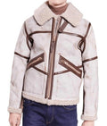 Men’s Aviator Waxed White Leather Jacket | Rugged Arctic Sophistication | Full Grain Apparel