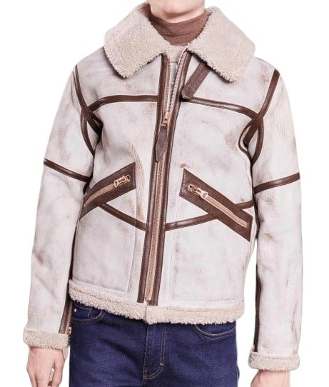 Men’s Aviator Waxed White Leather Jacket | Rugged Arctic Sophistication | Full Grain Apparel
