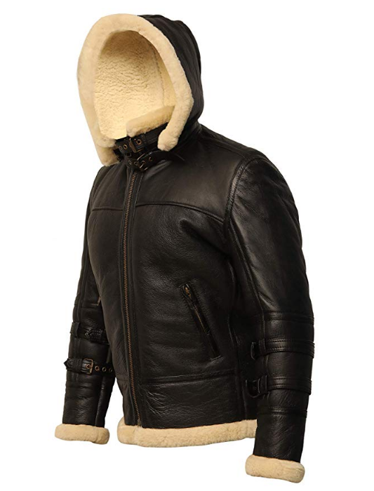 Chaqueta negra de piel de cordero B3 para hombre con capucha extraíble | Resistencia sigilosa y versátil | Vestuario de piel plena flor
