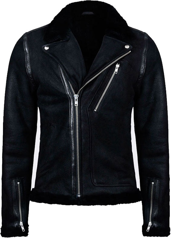 Men’s Black Biker Leather Jacket with Fur | Rugged Rebel Authority | Full Grain Apparel