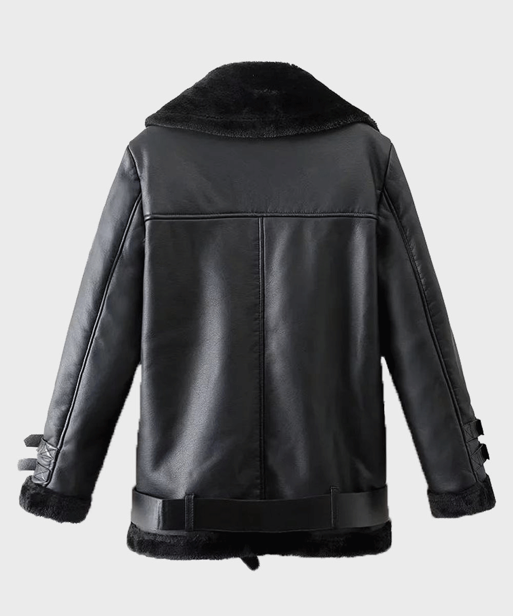 Aviador de invierno "Shadow-Peak" para hombre | Piel de oveja premium negra mate | Chaqueta aviador B3 de borrego tonal ultradenso | Prenda de cuero de grano completo