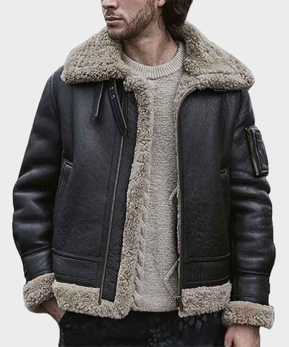Men’s Black Sheepskin Shearling Jacket | Rugged Arctic Command | Full Grain Apparel