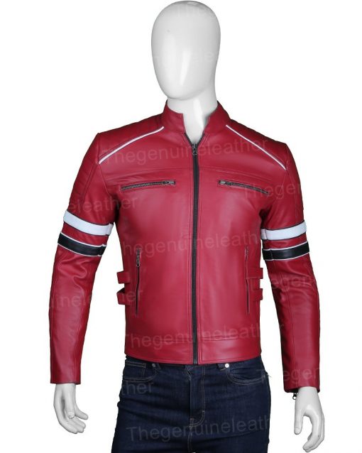 Men’s Red Café Racer Leather Jacket | Slim Fit Biker Style | Full Grain Apparel