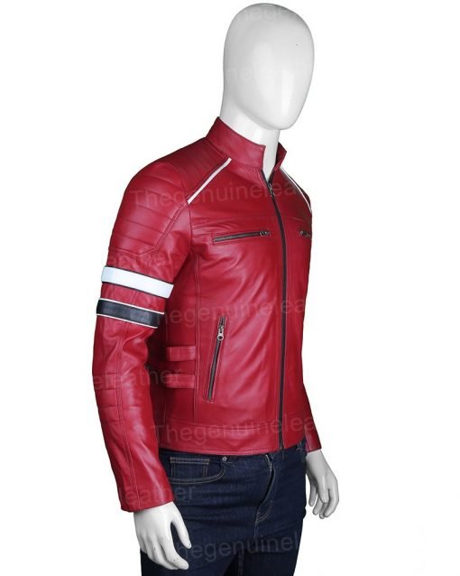 Men’s Red Café Racer Leather Jacket | Slim Fit Biker Style | Full Grain Apparel