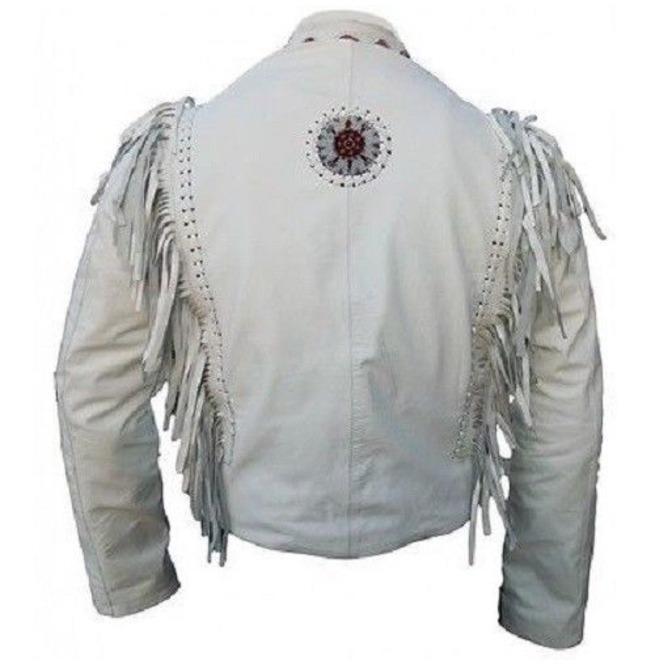 Men's White Western Leather Fringe Jacket | Full Grain Apparel