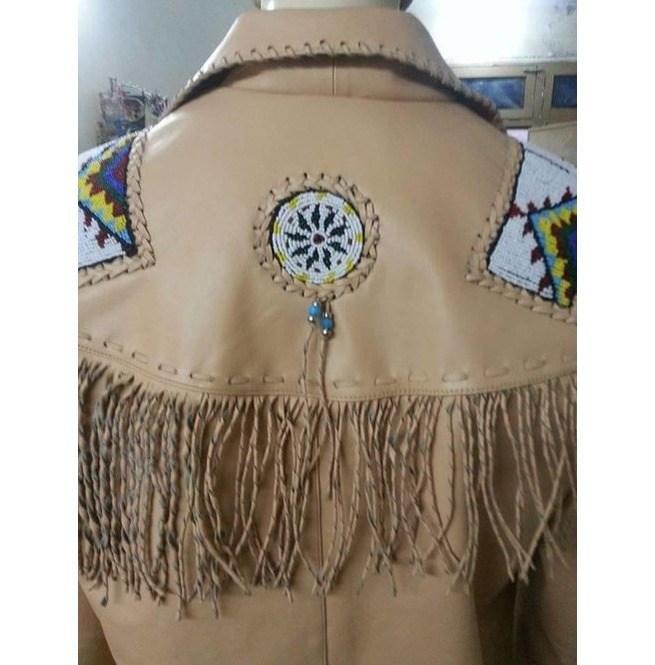 Men's Beige Leather Western Fringe Jacket | Full Grain Apparel