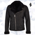 The "Theon" Black Crocodile-Print Sheepskin Coat | Full Grain Apparel
