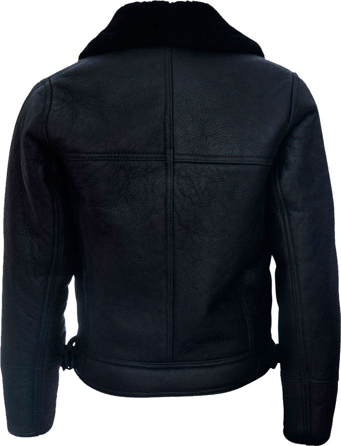 Men’s Cross-Zip Black Leather Jacket with Fur | Rugged Biker Authority | Full Grain Apparel