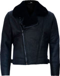 Men’s Cross-Zip Black Leather Jacket with Fur | Rugged Biker Authority | Full Grain Apparel