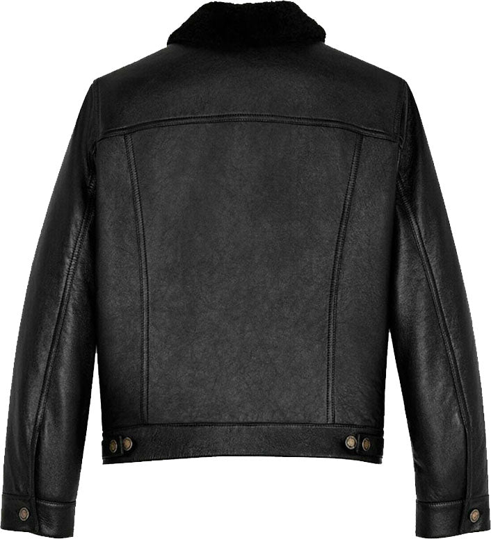 Men’s Denim Style Genuine Leather Jacket with Fur | Rugged Americana Edge | Full Grain Apparel