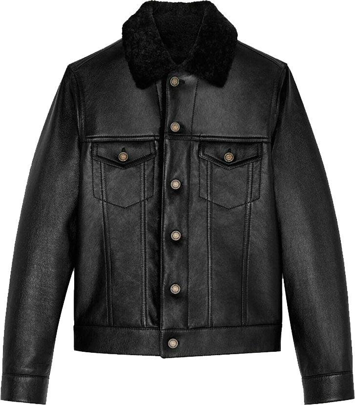 Men’s Denim Style Genuine Leather Jacket with Fur | Rugged Americana Edge | Full Grain Apparel