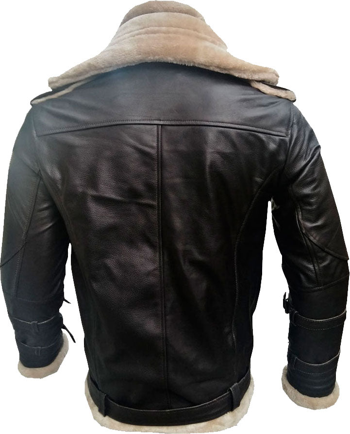 Men’s Double Collar Leather Jacket with Fur | Rugged Tactical Authority | Full Grain Apparel