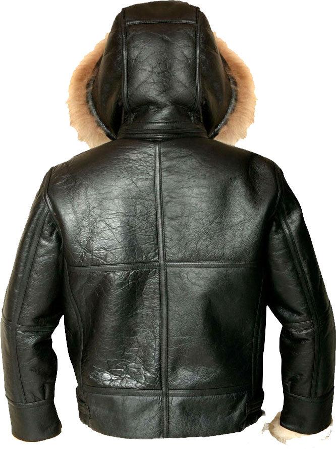 Men’s Hooded Flight Bomber Leather Jacket with Fur | Rugged Tactical Versatility | Full Grain Apparel