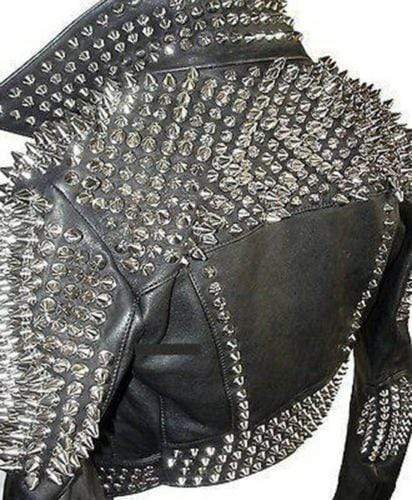 Chaqueta de cuero negra para hombre estilo punk Brando con tachuelas | Confección en piel plena flor