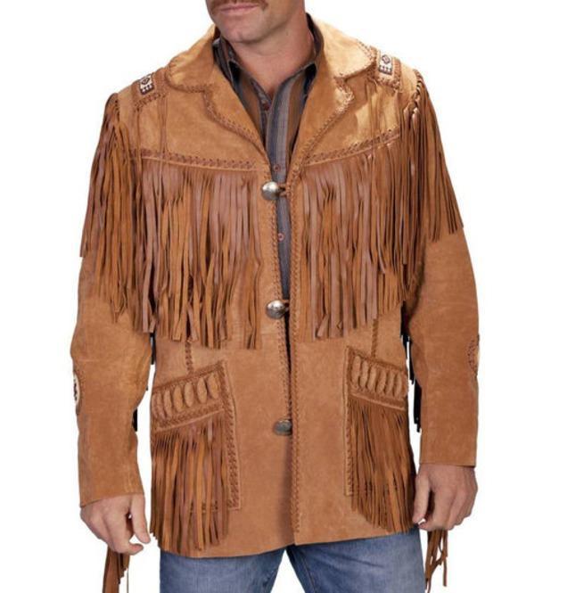 Men's Tan Brown Suede Fringe Cowboy Jacket | Full Grain Apparel
