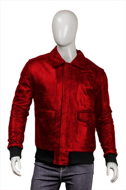 Men’s Red Leather Bomber Jacket | Classic Aviator Style | Full Grain Apparel