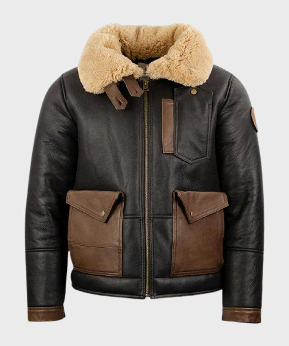 Men’s "Midnight-Raider" B3 Bomber | Black Premium Sheepskin | Authentic Charcoal Shearling-Lined Flight Jacket | Full Grain Apparel
