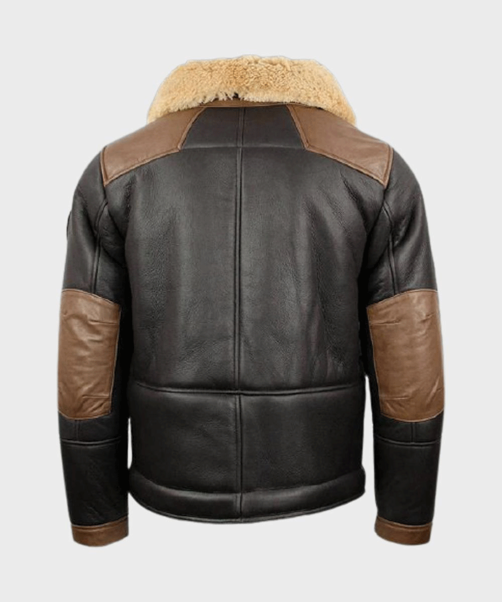 Bomber "Midnight-Raider" para hombre | Piel de oveja negra de primera calidad | Chaqueta de aviador auténtica con forro de borrego carbón | Prenda de piel plena flor